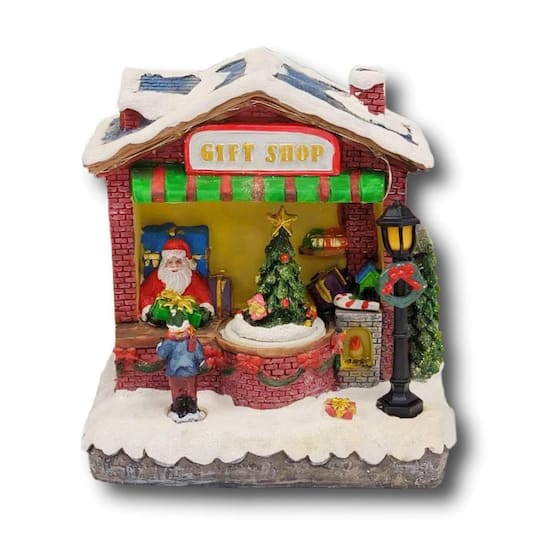 Wizardi 12" Christmas Village Gift Shop with Christmas Tree